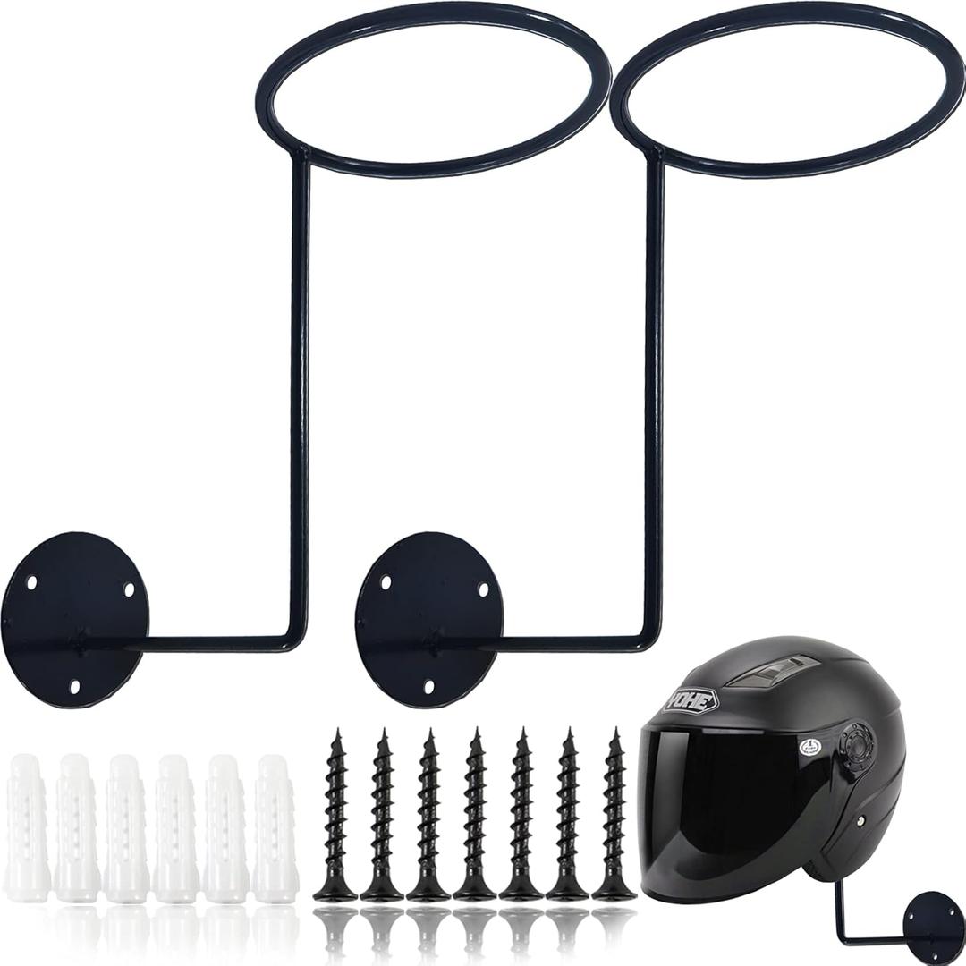 ROYHOO 2PCS Motorcycle Accessories Helmet Holder, Metal Stand Wall Mounted Hanger Rack for Jacket,Coats,Hats,Dancing Masks,Ball Back for Basketball,Football,Volleyball (Black)