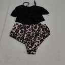 Womens Tankini Swimsuits Ruffled Tank Top Tummy Control Floral Modest Swimwear High Waisted Bikini (Medium, Leopard)