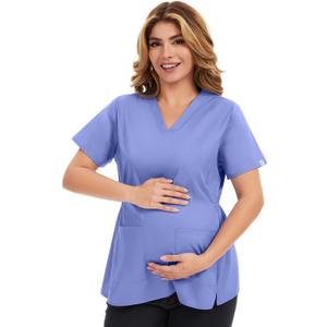 Kitmaz Women's CloudHaven Maternity Scrub Top - V-Neck Soft Stretch Shirt for Pregnancy | 2 Pockets (X-Large, Ceil Blue)