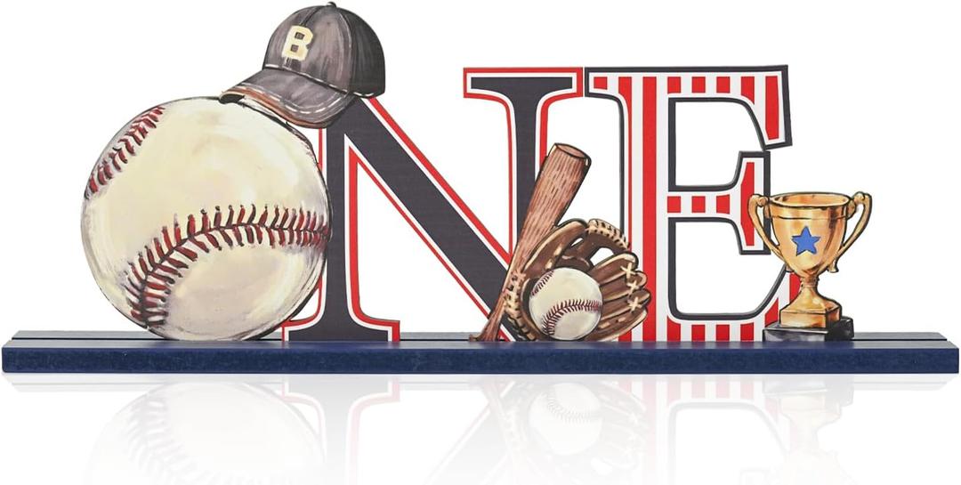 3 x Smile Wooden Baseball Standing Decor Sports Themed Tabletop One Player for Game Room & Baseball Fans