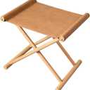 Vegan Soft Leather Solid Beech Wood Multipurpose Foldable Portable Foot Stool Vanity Stool or Freestanding Magazine Holder -Van Dyke Brown, Approx. 14-16" W x 12-14" D x 18-20" H