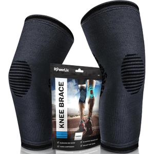 POWERLIX Knee Compression Sleeve (Pair) - Best Knee Brace for Knee Pain for Men & Women  Knee Support for Running, Basketball, Volleyball, Weightlifting, Gym, Workout, Sports (Large, Black-2 Pack)
