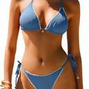 ANRABESS Women's Triangle Bikini Sets Sexy Halter String Two Piece Swimsuits Tie Lace Trim Bathing Suit Trendy Beach Swimwear (Blue, S)