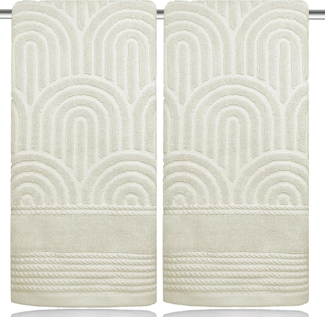 2 Pcs Decorative Checkered Hand Towels for Bathroom 13.7X29.5 100% Cotton Cute Beige Bath Towels Farmhouse Boho Bathroom Kitchen Towel Decor Housewarming (Arch Beige)