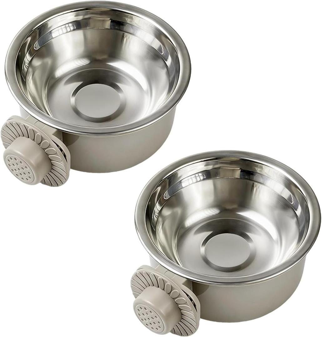 2Pcs Pets Lightweight Stainless Steel Bowl,Removable Stainless Steel Pet Hanging Food Water Feeder Bowl for Puppy Dog Cat Rabbit Ferret Bird Gunea Pigs (Medium)