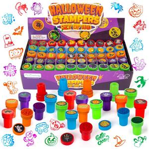 ArtCreativity Halloween Stamps for Kids, Pack of 25 Assorted Pre-Inked Spooky Stampers, Best for Party Favors, Goodie Bag Fillers, Trick or Treat Toy Supplies, Birthday Gift Bags, Pumpkin Stamp