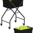 Tennis Ball Hopper Cart Holds 175 Tennis Balls or 140 Pickleballs, Portable Pickleball Collector Caddy with Wheels, Foldable Baseball Basket Holder for Court Training & Coaching (Black)