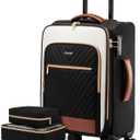 LOVEVOOK Carry On Luggage 22x14x9 Airline Approved,20 Inch Carry-on Suitcase for Women,Softside Suitcases with Wheels,Rolling Checked Luggage with TSA Lock,Lightweight Travel (Black/White/Brown)