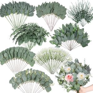 200 Pcs 8 Kinds Mixed Artificial Eucalyptus Stems Bulk Fake Silver Dollar Eucalyptus White Seeds Stems Bundle Faux Plants Greenery for DIY Bouquets Floral Arrangement Wedding Engagement Party Decor