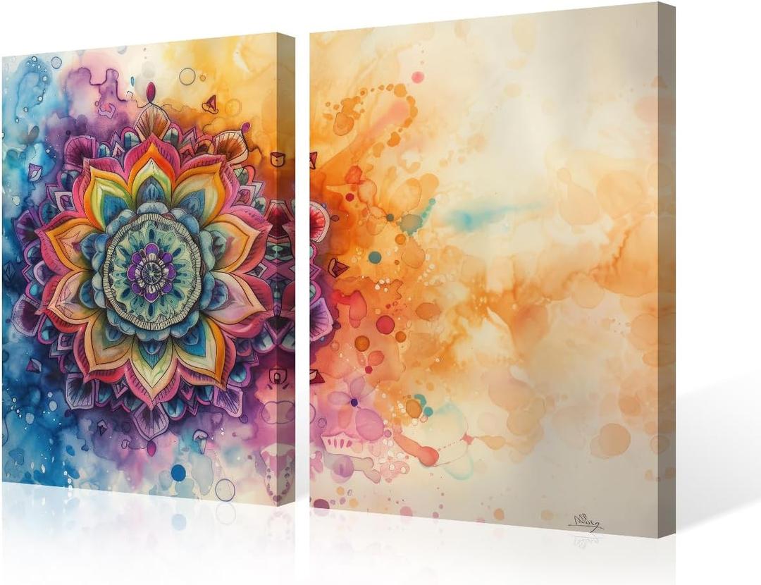 TUMOVO Colorful Mandala Wall Decor Abstract Canvas Prints Multi Panel Wall Art Canvas Frame Wall Artwork Mandala Bedroom Decor Canvas Wall Art Decor Modern Wall Art for Living Room 32x24in