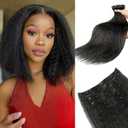 Kinky Straight Clip in Hair Extensions 90g 6Pcs Protein Fiber Close to Human Hair Clip in for Black Women Full Head Double Weft 14inch 1B