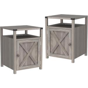 Farmhouse Nightstand Set of 2 with Storage, Rustic End Table, Grey, 17.7 x 17.7 x 23.6 inches