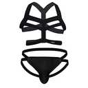 SDGTMJSY Men Brazilain Bikini Brief Underwear Men Sexy Elastic Body Chest Harness Jockstrap Lingerie Set Black, Large 