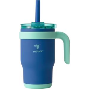 REDUCE 14 Oz Coldee Kids Tumbler with Lid and Straw - Coldee Insulated Travel Mug - Spill-Proof, Sweatproof Stainless Steel, BPA-Free - Includes Handle, Reusable Silicone Straw - Nautical Mist