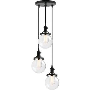 Phansthy Chandelier Light 3 Lights Industrial Pendant Light with 5.9 Inch Clear Glass Canopy