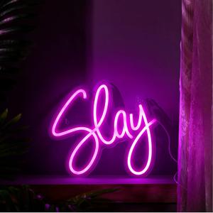Riakrum Slay Neon Sign Christmas Pink White LED Light up Neon Signs Y2k Cute LED Light Preppy Aesthetic Cowboy Room Decor for Women Bedroom Dorm Xmas Art Wall Decor Gifts(Slay)