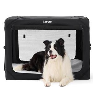 Lesure Collapsible Dog Crate - Portable Travel Kennel for Large Dog, 4-Door Pet Crate with Mesh Windows, Indoor & Outdoor, Black