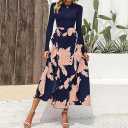 BTFBM Womens Floral Maxi Dress Fall Summer Casual Crewneck Long Sleeve Ruffle Flowy Cocktail Wedding Guest Dresses, Size: S