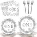 Winter Onederland 1st Party Plates Napkins Snowflake One Birthday Themed Tableware for Baby Silver First Birthday Party Disposable Paper Plates Napkins Party Decorations Supplies Favors 24 Guests