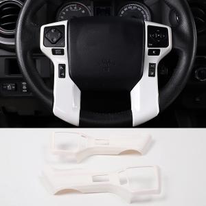 Car Steering Wheel Moulding Chrome Cover Trims Stickers Fit for Toyota Tundra 2014-2021 Tacoma 2016-2022 ABS Steering Wheel Cover Trim Accessories(White,3+3 Holes Style)