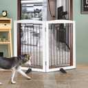 ZJSF Freestanding Dog Fence Indoor, Foldable Dog Gate for Doorways, Stairs or Hallways, Sturdy Wood Extra Wide Pet Gate with Support Feet for The House, White, 32 "Height-2 Panels