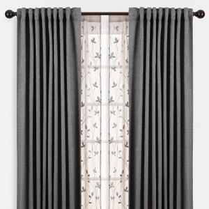 Chanasya Embossed Dark Gray Curtain and Sheer Taupe Embroidered Vines Combo - 4-Piece Panel Curtain Set - Rod Pocket - Window Treatment Partial Room Darkening Drapes - 52 x 96 Inches