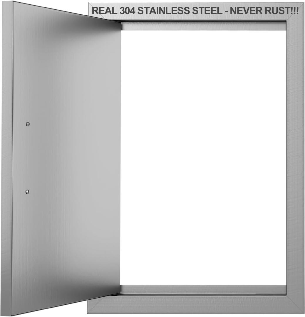 BBQ Access Door 14" W x 20" H-304 Stainless Steel Never Rust-Double Layer-Outdoor Kitchen Doors-Outside Cabinet Door-Weatherproof GrillDoor-Flush Mount BBQ Island Doors-MetalDoor for Outdoor Kitchen
