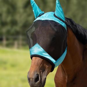Harrison Howard Pro Luminous Horse Half Face Fly Mask Large Eye Space with Ears UV Protection for Horse Teal, M