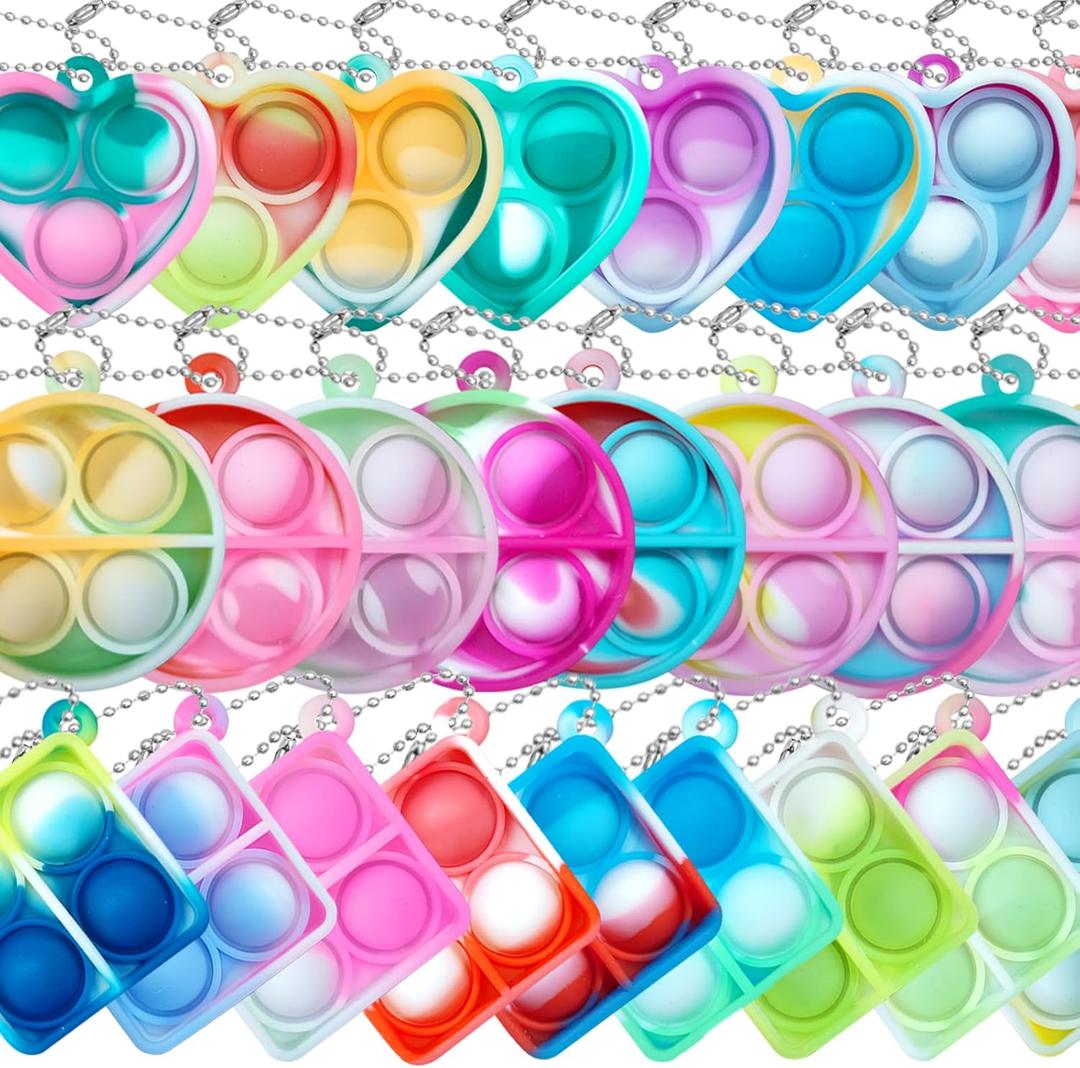ONKULL Pop Fidget Keychain 30 Pack ,Mini Fidget Toys Bulk ,Sensory Toys for Kids ,Party Favors for Kids 4-8,8-12 Year ,Back to School Gifts for Classroom ,Birthday Goodie Bags Stuffers