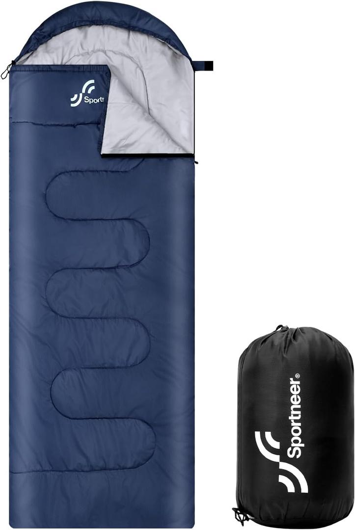 Sportneer Sleeping Bags for Adults, Warm & Cold Weather Sleeping Bag for Adults Kids Boys Girls - Lightweight Compact Camping Gear Equipment, Traveling, Backpacking, Hiking (87"x30", Dark Blue)