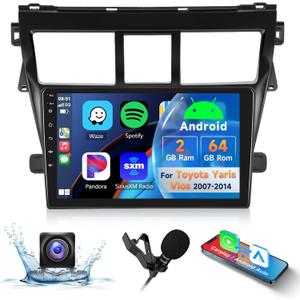 2G+64G Android Car Stereo Car Radio for Toyota Yaris Vios 2007-2014 with Wireless CarPlay Android Auto,9 Inch Touch Screen Head Unit WiFi Bluetooth GPS Navigation FM/RDS Hi-Fi Car Audio Backup Camera