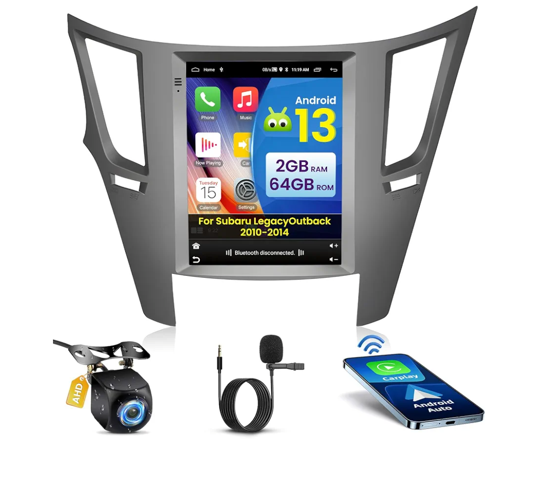 Radio for Subaru Legacy Outback 2010-2014 Android 13 CarPlay Car Stereo 9.7'' Touch Screen Compatible with Android Auto AHD Backup Camera Bluetooth GPS WiFi Hi-Fi