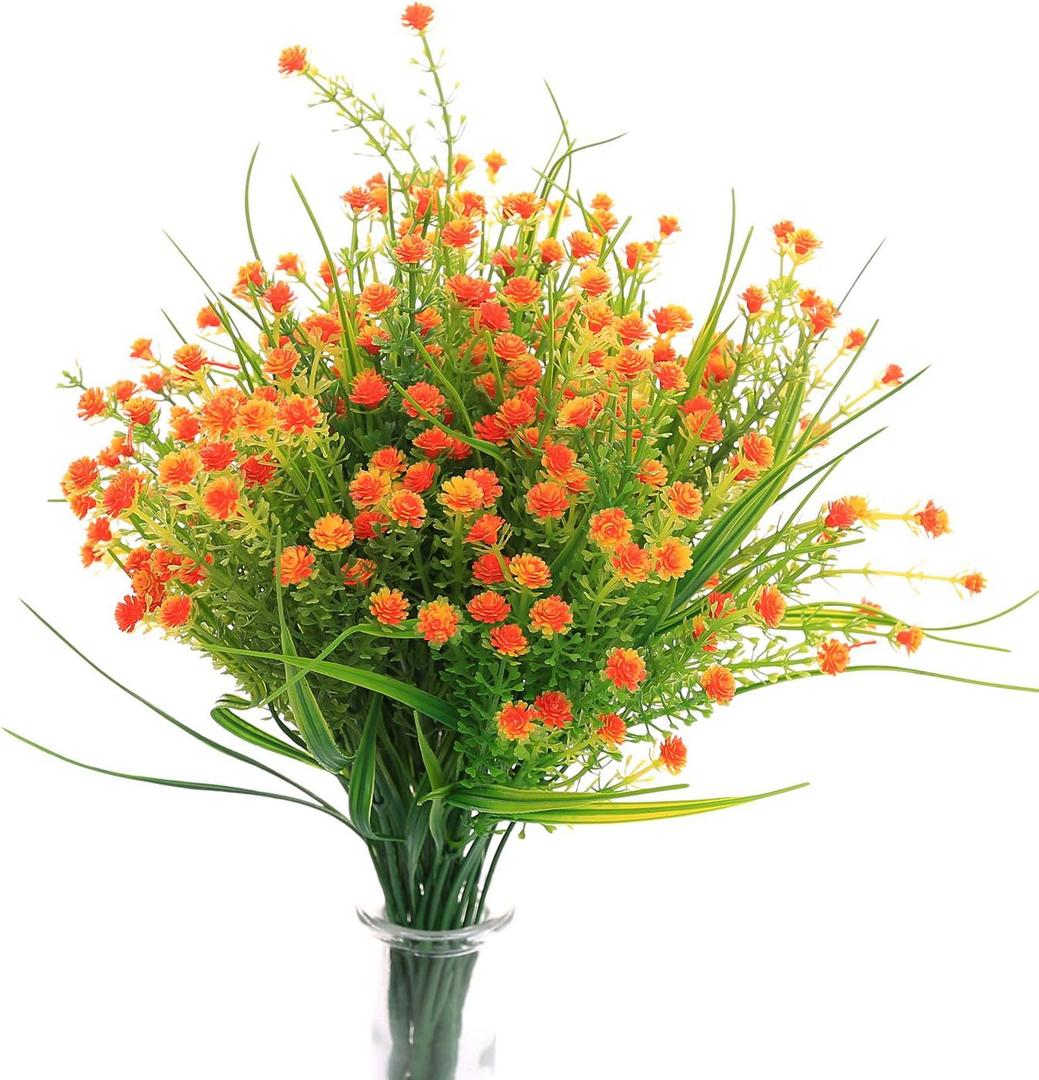 JAKY-Global Artificial Flowers Babysbreath Fake Water Plants Bouquet 6 Bundle Fake Plants Wedding Bridle Bouquet Outdoor Home Office Christmas Decor (Orange)