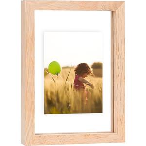 5x7 Floating Picture Frames Double Sided Tempered Glass Oak Wood Picture Frame Floating Display for Photos 4x6,or Full Display for 5"x7" Photos for Christmas,Halloween,Baby Scan,Anniversary,Wedding(Beige)
