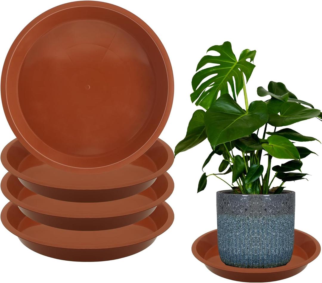 4 Pack 16 Inch Round Plant Saucers for Less 14 Inch Pot Indoors Outdoors Plant Trays for Pots Planter Saucer Plastic Drip Tray Planter Water Tray(Terracotta, 16"(4pcs))