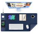 TopMade Mouse Pad with 15W Wireless Charging, XXL Large Leather Desk Mat, Waterproof Gaming Mousepad Home Office Desk Pad Protector, Computer Keyboard Pad, Mouse Mat for MacBook, PC, Laptop, Blue