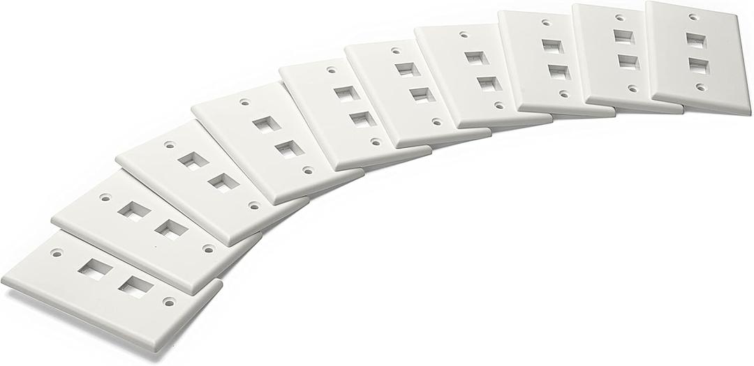 trueCABLE 2 Port Single Gang Keystone Wall Plate, UL Listed, Low Profile Design, Universally Compatible with Modular Ethernet, A/V, Coaxial, and Optical Fiber Keystones, 10 Pack, White