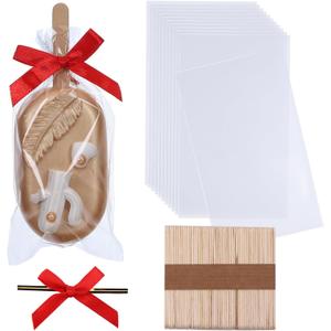 100Pack 3x6Inches Cakesicle Bags with Ribbon Bowknot and Sticks Rice Krispie Treat Bag Clear Cellophane Bags Browine Bags Macaron Bag Soap Bags Gift Truffle Treat Bags for Bakery Party Favor