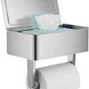 Toilet Paper Holder, Stainless Steel Wall Mount Bathroom Organizer with Shelf, Flushable Wipes Dispenser Storage Fits Any Bathroom and Hide Your Wet Wipes, Regular Roll (nickel)