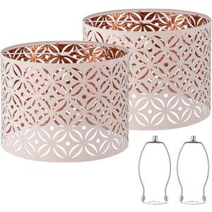 Pink Lamp Shades Set of 2, Drum Lampshades, Lampshade 10 Inches Height, Lampshades for Table Lamp, Floor Lamp, Pendant Light, Lamp Shade Harp Holder Included