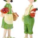 Pastoral Style Handpainted Resin Figurine Set (7.9 Inch), Garden Couple Character Sculptures, Decorative Ornaments for Home, Book Shelf Decor Valentine's Day Gifts