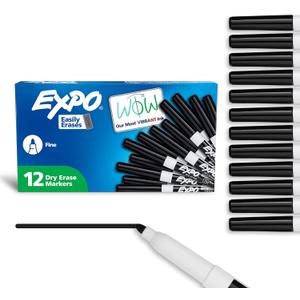 EXPO Dry Erase Markers, Low Odor Ink, Black, Fine Tip, 12 Count - Whiteboard, Calendar, Organization, Essential Supplies for Office, School, Classroom, Teachers