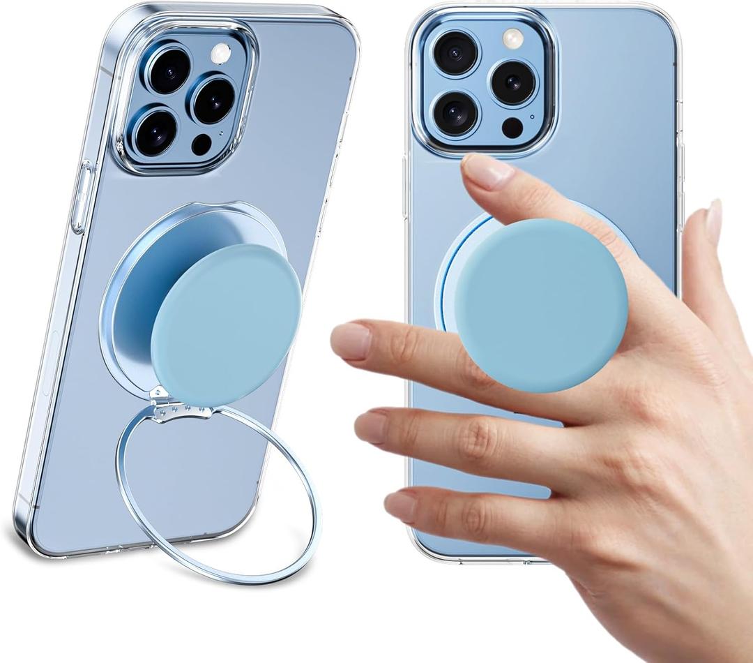 AUROX for MagSafe Phone Grip, Magnetic Phone Grips [Popup Comfortable Grip], Expandable Collapsible Mobile Phone Grip Stand Holder for Magsafe Kickstand, for iPhone 16 15 14 13 12 Series,Light Blue