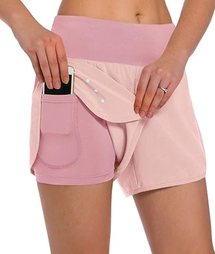 Ksmien Women's 2 in 1 Running Shorts - Lightweight Athletic Workout Gym Yoga Shorts Liner with Phone Pockets
(Size M)