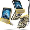 Janmitta Compatible with Moto Razr 2024/2025 Case,Razr+ Plus 2024/2025 Case with Lanyard+Hinge Protection+Finger Ring Holder Kickstand,Dual-Layer Full Body Protective Shockproof Phone Cover,Gold