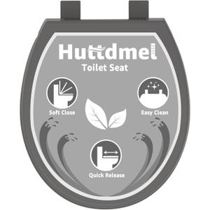 Huttdmell Toilet Seat Round 16.5 Inch with Quick Release-Quick Connect. White Round Toilet Seat with Soft Close. PP Material Safe, Easy Clean and Install, Sturdy Accessories Never Loosen,2 Years Support, Grey