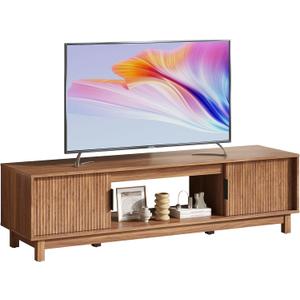 DUMOS Mid Century Modern TV Stand, Mocha Brown Wood Entertainment Center with Storage Cabinets, Media Console Table with Straight Legs & Cable Management for Living Room, Bedroom, Office 58" (57.9 Inch)