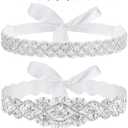 Sintege 3 Pcs Wedding Dress Belts Rhinestone Bridal Sash Belts Crystal Ribbon Sash for Women Bridal Bridesmaid (White)