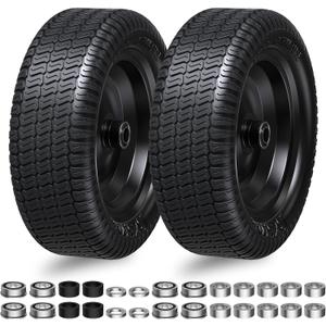 13x5.00-6 Flat Free Tires and Wheel Assemblies for Zero Turn Lawn Mower, Replacement Tires 2 Pack,13x5-6 Solid Tractor Turf Tire with Rim,3.1" Centered Hub and 3/4" Bearings S shaped tread