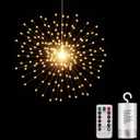 200 LED Starburst Sphere Lights,Firework Light Battery Powered, Tent Chandelier Remote Control, Waterproof Hanging Lights for Gardens Courtyards Porches Christmas Party Home Decor Warm White
